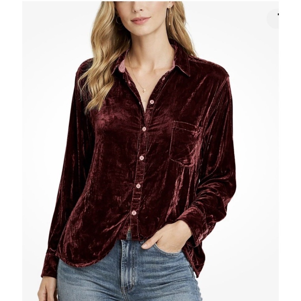 CP Shades Velvet Button Front Shirt M Burgundy Dark Romantic Boho Whimsical